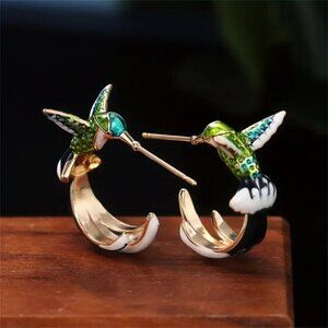 Hummingbird Small Hoop Earrings Colorful Dainty NEW